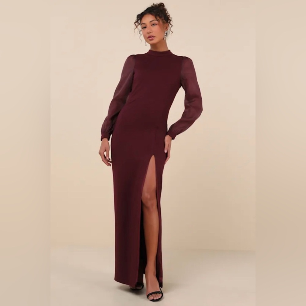 Lulu's Burgundy Sheer Sleeve Maxi Dress